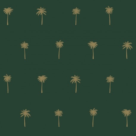 Papel tapiz palmeras verde esmeralda y oro